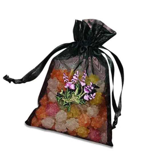 Lavender Flower Embroidered Organza Bags 4'' x 6'' for Favors Black {3}