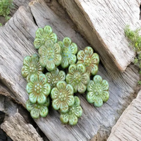 *12* 14mm Opaque Turquoise Picasso Wildflower Beads {3}