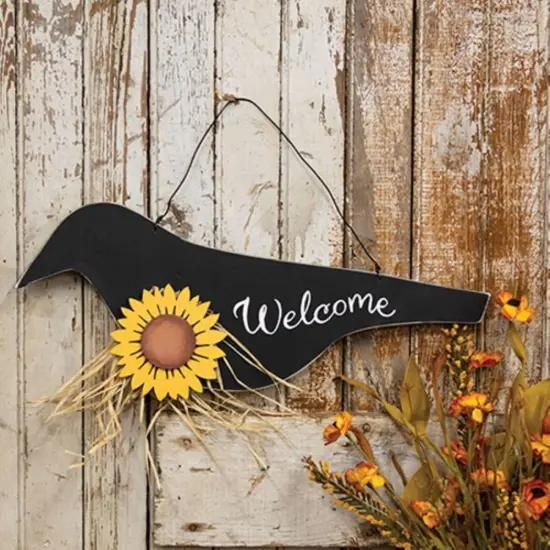 Wooden Crow Welcome Sign with Sunflower Accent for Farmhouse Decor {2}