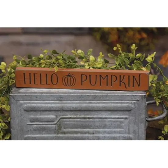 Hello Pumpkin Wooden Block Sign for Fall Decor with Engraved Pumpkin Graphic {2}