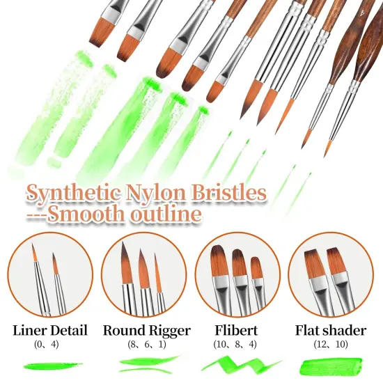 29 pcs Paint Brush Set,GETHPEN Acrylic Paint Brushes,Artist Series with Wide Flat,Round, Filbert, Flat, Fan,Angle,Dagger,Cat Tongue,Detail Brush,Rigger for Oil, {6}