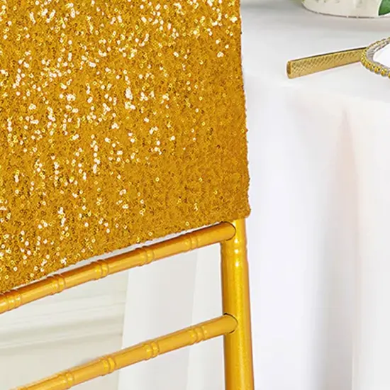 1 Piece Gold Sequin Spandex Chair Cap 13.5 inch by 10 inch Banquet Decor {4}