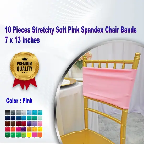 10 Pieces Stretchy Soft Pink Spandex Chair Bands 7 x 13 Inches {1}