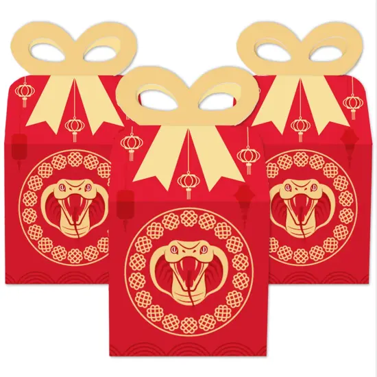 Big Dot of Happiness Lunar New Year - Square Favor Gift Boxes - 2025 Year of the Snake Bow Boxes - Set of 12 {3}