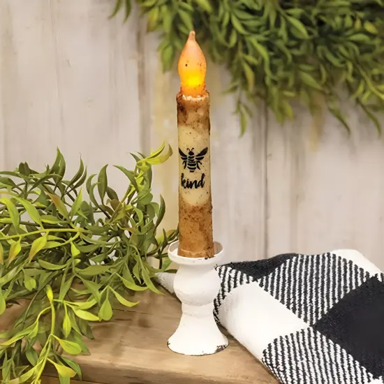 White Metal Antique Taper Holder and Distressed Finish, LED Ready {2}