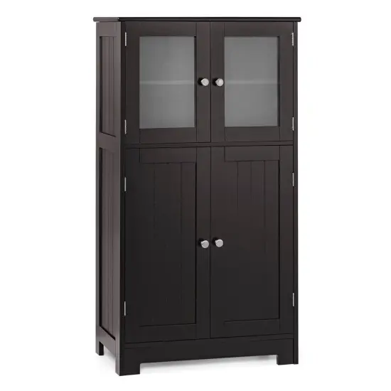 Black MDF Glass Door Floor Cabinet with Adjustable Shelf &ndash; 43 inches Storage Unit Brown {7}