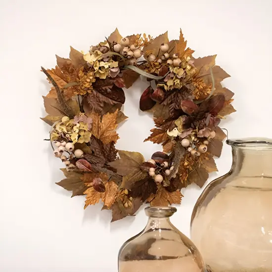 Gold-Brown Garden Harvest Wreath with Twig Base, Berries and Floral Buds {2}