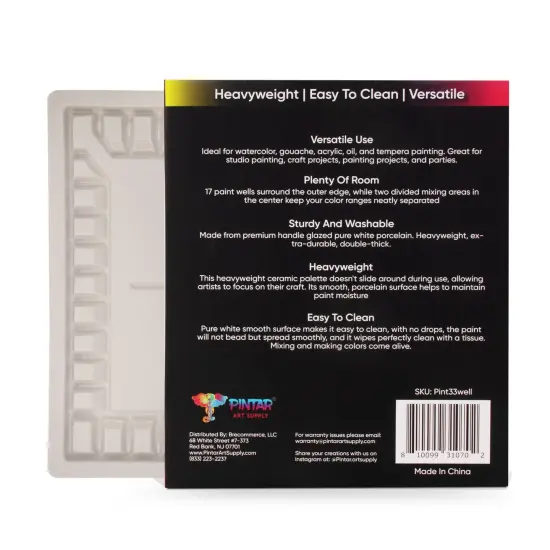 Pintar Ceramic Watercolor Paint Palette Tray - 33-Well Ceramic Palette | Large Mixing Areas - 13.5 x 10.8 Paint Pallet | Durable Watercolor Palette Tray for Acrylic, Oil, Gouache & All Water-Based Paints {3}