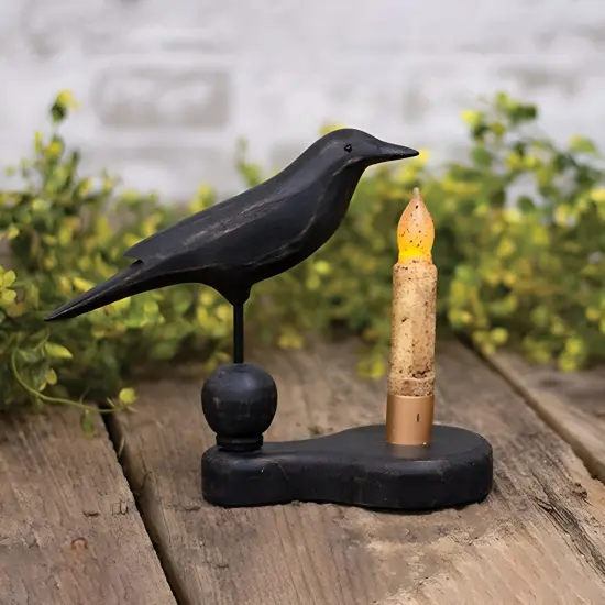 Black Wooden Crow Pedestal and Taper Candle Holder {2}