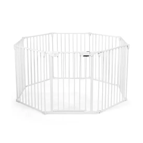 Steel Foldable Kid's Safe Play Yard Gate with Adjustable Panels White {8}