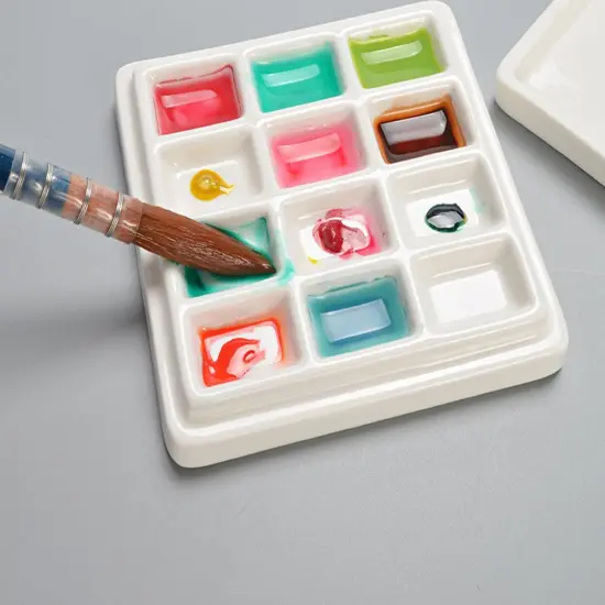 12 Wells Ceramic Palette with Covers Porcelain Paint Palette Mixing Tray for Painting Watercolor Gouache Arts & Crafts Accessories Organizer Mixing Colors {4}