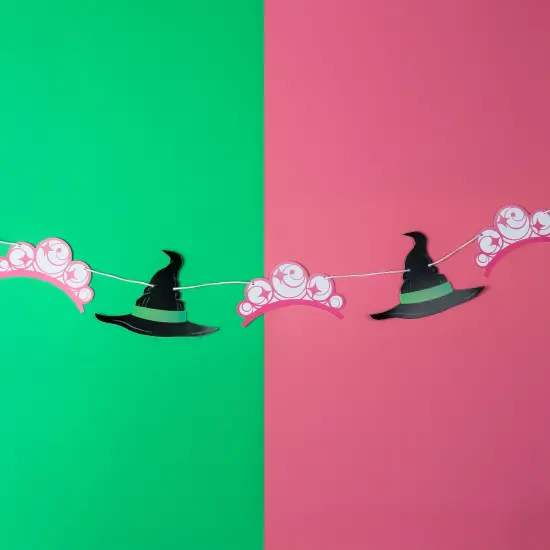 Big Dot of Happiness Witch Garland Banner, Birthday or Halloween Party Decor Backdrop, 30 Feet of Cord, 15 Paper Witch Hat and Pink Crown Shapes {3}