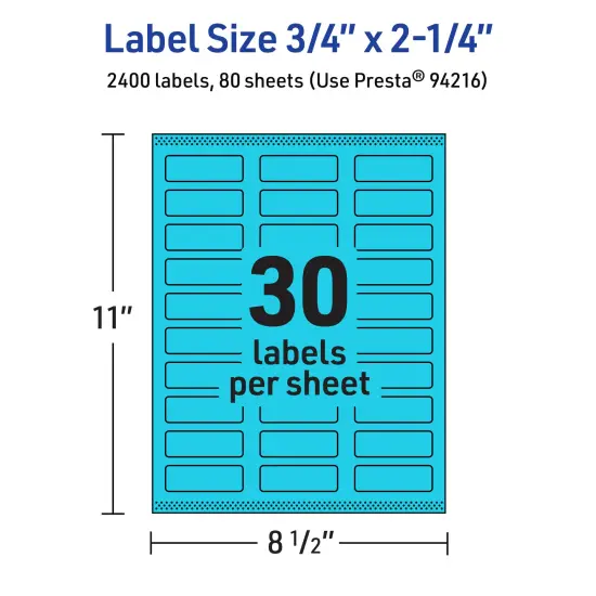 Avery Bright Blue Paper Labels, 0.75" x 2.25" Rectangle {5}