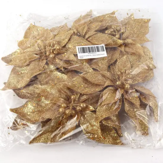 12 Pack: Gold Glitter Poinsettia Picks, Sparkling Decorative Flowers for Christmas Holiday Crafts & Arrangements, Perfect Festive Accents - 2024 Christmas Collection, Floral Home by Artificial Flowers {2}