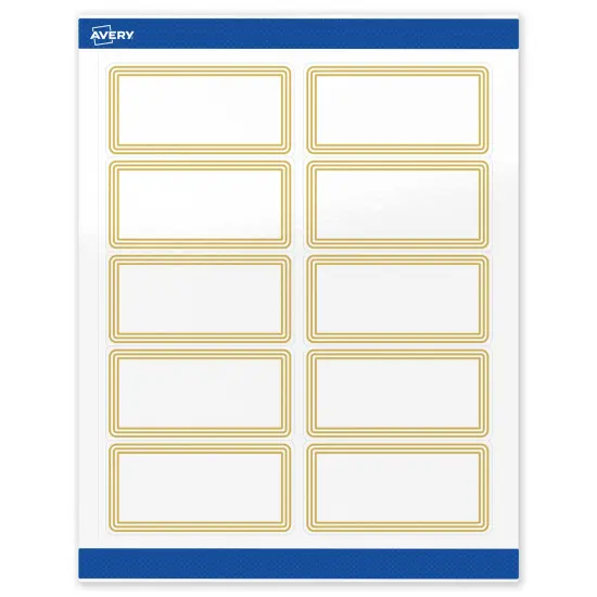 Avery Printable Rectangle Labels, Gold Multi-Lined Border, 2" x 4", Glossy White Rectangle Labels, Permanent, Laser/Inkjet, 100ct, Great for Product Labels {1}