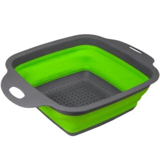 Space Saving Collapsible Silicone Kitchen Colander Food Strainer Green {6}