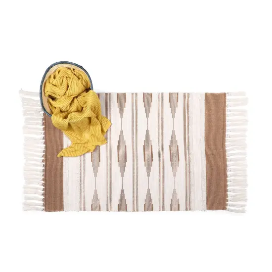 Yellow Bohemian Bathroom Rug with Tassels, Bohemian Style Mat (23.6 x 35 Inches) Brown {7}