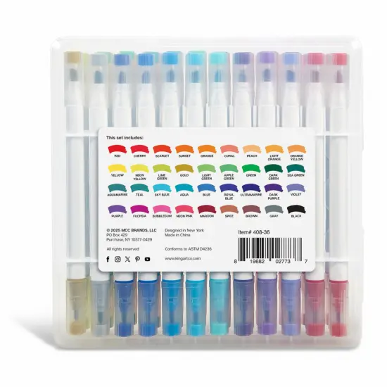 KINGART&reg; Twin-Tip Chisel & Fine Markers, Set of 36 Colors {5}