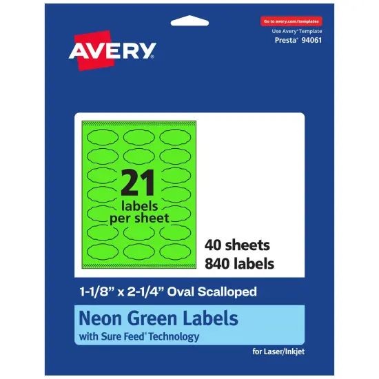 Avery Neon Green Paper Labels, 1-1/8" x 2-1/4" Oval Scalloped {1}