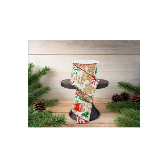 2.5" Gingerbread Cookies Ribbon: White (10 Yards) {3}
