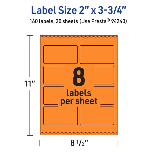 Avery Bright Orange Paper Labels, 2" x 3.75" Rectangle {5}