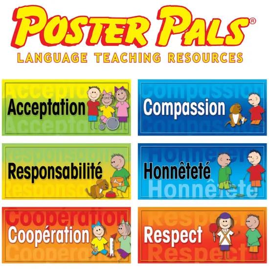 Poster Pals French Character Educational & Language Teaching Posters,Bilingual Charts, Classroom Decoration and instruction, FSL, 6 Poster Set {7}
