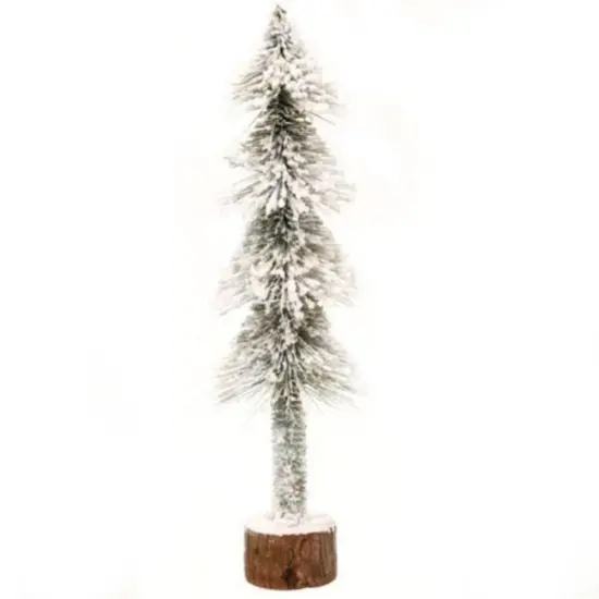 20" White Freestanding Heavy Snowy Pencil Tree with Wood Slice Base {1}