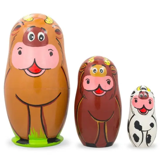 Set of 3 Cows Wooden Nesting Dolls 4.25 Inches {1}