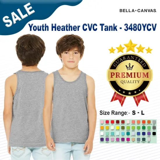 Bella + Canvas&reg; Youth Heather CVC Tank - 3480YCVC SOLID WHT BLEND {2}