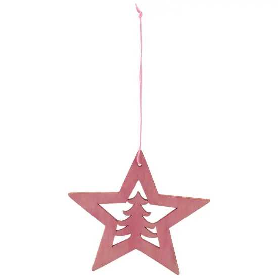 Northlight Cut Out Pine Tree in Wooden Star Christmas Ornament - 4"- Pink {7}