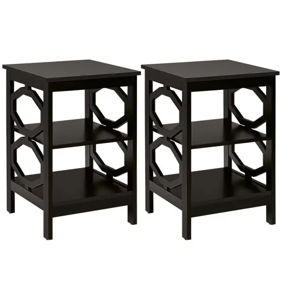 2 Pieces 3-tier Nightstand Sofa Side End Accent Table Storage Display Shelf Gray {9}
