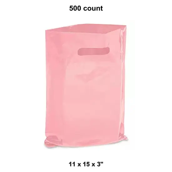 Custom Die Cut Shopping Bags for 11 x 15 x 3" Pink {1}