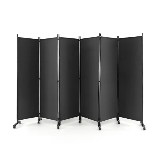 6 Panel 5.7 Feet Tall Rolling Room Divider on Wheels Grey {9}