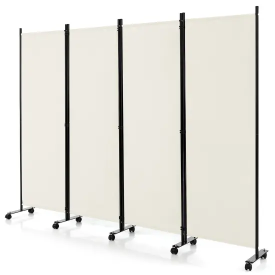 4-Panel Folding Room Divider 6 Feet Rolling Privacy Screen with Lockable Wheels Grey {8}