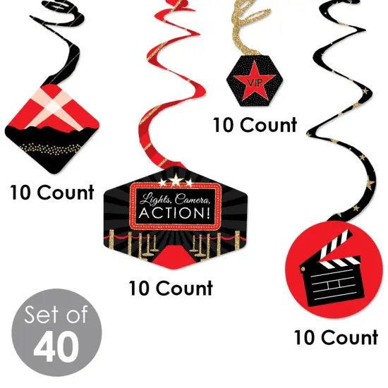 Big Dot of Happiness Red Carpet - Movie Night Party Hanging Decor - Party Decoration Swirls - Set of 40 {6}