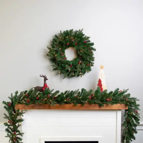 Northlight Real Touch&trade; Pre-Lit Mixed Noble Spruce Wreath - 24" - Clear Lights Green {4}