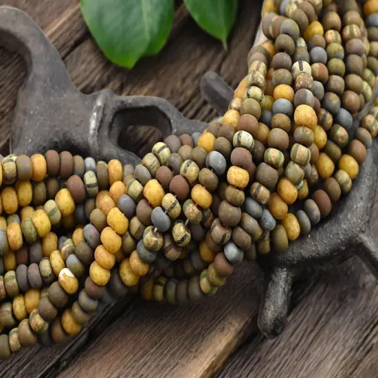 4/0 Aged Matte Caribbean Striped Picasso Seed Bead Mix (21" Strand) (21" Strand) {2}