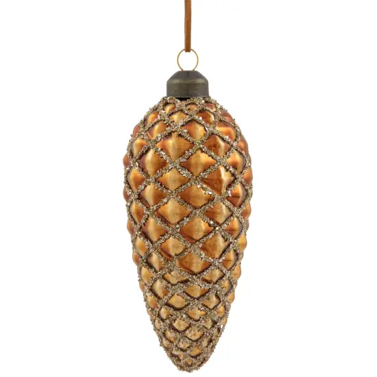 Northlight Glittered Pine Cone Glass Christmas Ornaments - 5" - Brown - 4ct {5}