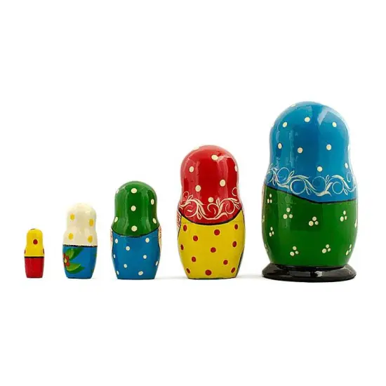 Set of 5 Folk Girls Wooden Nesting Dolls 5.5 Inches {3}
