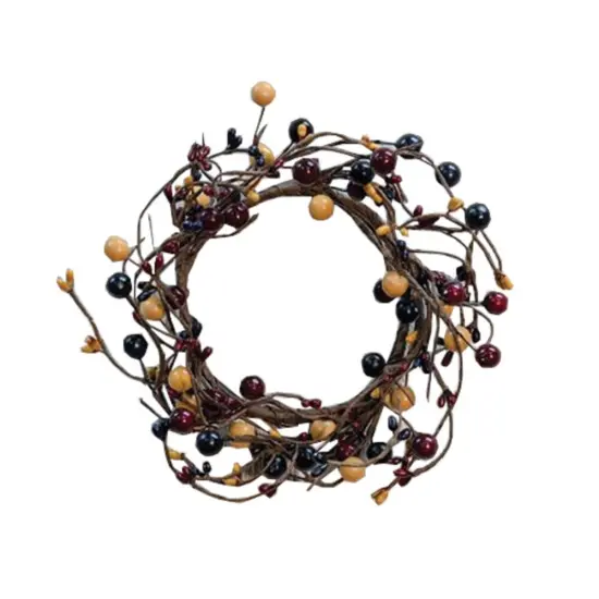 Colonial Combo Candle Ring &ndash; Rustic Traditional Accent with Navy Blue Burgundy & Old Gold Berries {1}