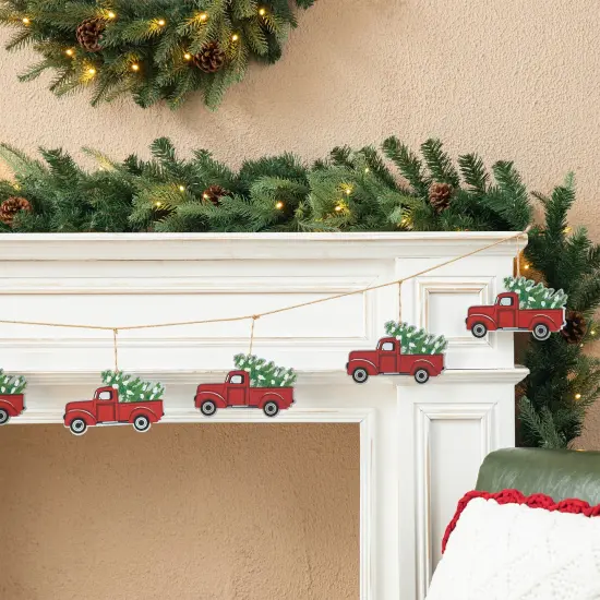 Set of 2 6''L Metal Jute Strand Adorned Garlands With 8 Red Trucks 2pk Red Truck {4}