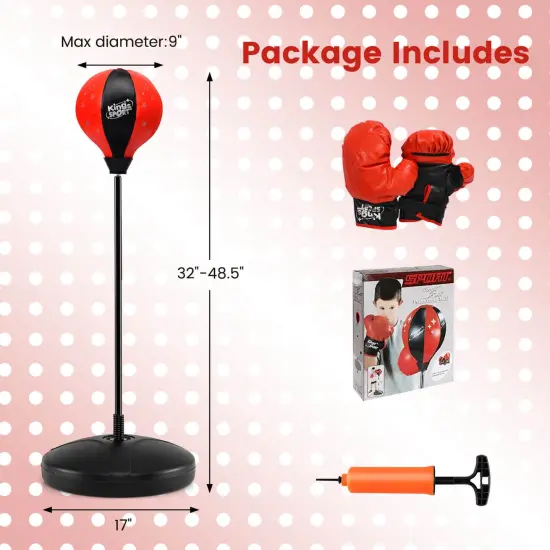 Costway Kids Punching Bag Toy Set Adjustable Stand Boxing Glove Speed Ball with Pump Red/Pink {3}