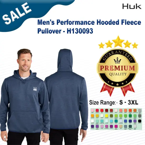 HUK® Men's Performance Hooded Fleece Pullover Harbormist hthr {2}