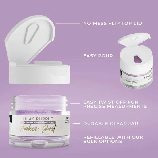 Bakell - Lilac Purple Tinker Dust Edible Glitter (5g, 1x Jar) for Food, Desserts, and Beverages! {4}