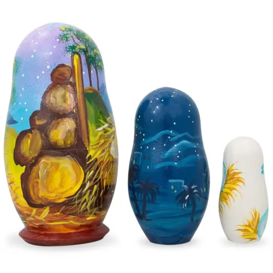 Set of 3 Nativity Scene Set Ukrainian Wooden Nesting Dolls 4.25 Inches {3}