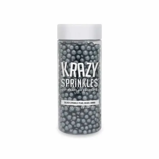 Krazy Sprinkles - Silver Pearl 4mm Beads (1/2 Cup, 1x Jar) for Cakes, Ice Cream & Cookies {4}
