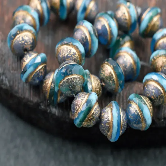 Etched Gold Washed Turquoise Teal Saturn Beads - Choose Your Size {4}