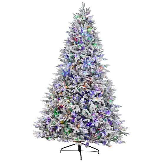 Northlight Real Touch™ Elite Pre-Lit Flocked Yukon Pine IPT Artificial Christmas Tree - 7' Dual Color LED Green {3}