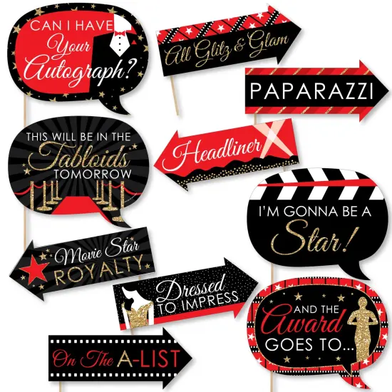 Big Dot of Happiness Funny Red Carpet - Movie Night Party Photo Booth Props Kit - 10 Piece {1}