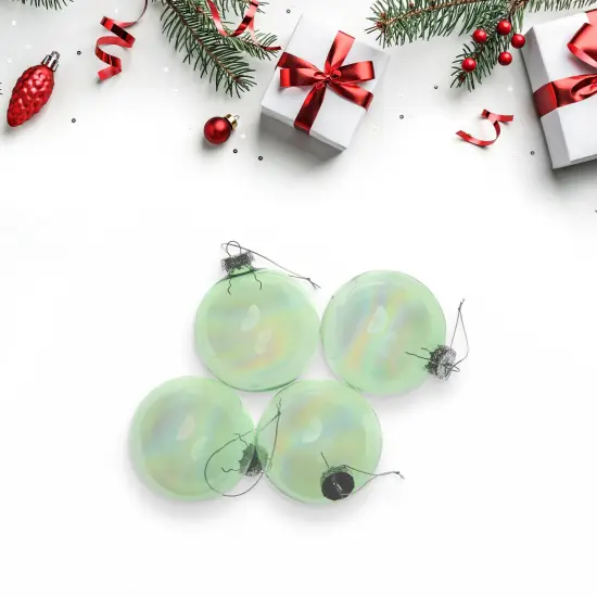 Northlight Iridescent Glass Christmas Ball Ornaments - 3.25" (80mm) - Transparent Green - 4ct {4}